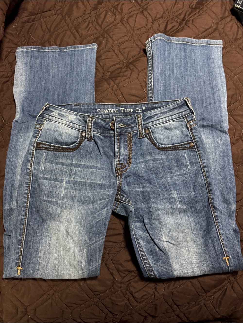 Cowgirl Tuff Dark Blue Denim Jeans with Contrast Stitching